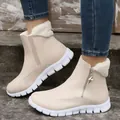 Side view of beige women's snow boots featuring star zipper and warm fleece lining - Off White