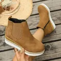 Stylish brown suede wedge platform ankle boots with side zipper and glitter details - 36 / Dark Brown