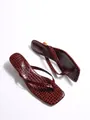 Elegantes sandalias bordeaux con grabado de cocodrilo, punta cuadrada y tacones altos - 38 / Estampado de Serpiente Rojo (008-1)