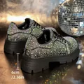 Shiny black platform sneakers with iridescent rhinestones and 6cm thick foam sole. - 35 / Black