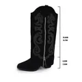 Classic black embroidered knee-high western boots featuring 6.5cm chunky heel and pointed toe - Black