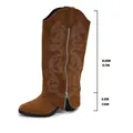 Brown suede tall cowboy boots featuring elegant embroidery and a chunky 6.5cm heel height - Brown