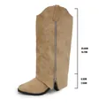 Elegant khaki suede slouchy tall boots featuring chic embroidery and a sturdy 6.5cm block heel - Beige