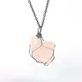 Handmade wire wrapped natural rose quartz raw stone pendant necklace on silver chain - Rose Quartz (Wire Wrapped) / Silver