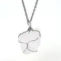Handmade silver wire wrapped natural clear crystal pendant necklace on white base - White Crystal (Wire Wrapped) / Silver