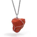 Handmade natural red jasper irregular raw stone wire wrapped pendant necklace jewelry - Red Stone (Wire Wrapped) / Silver