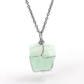 Natural irregular green crystal stone pendant with handmade wire wrapping on silver chain - Aventurine (Wire Wrapped) / Silver