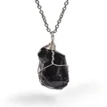 Handmade wire wrapped irregular black raw stone pendant necklace with silver chain - Obsidian (Wire Wrapped) / Silver