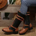 Stivali da cavallerizza bicolore per donna in denim e pelle con fibbie alla moda. - 35 / Denim Nero
