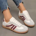Retro women's German army trainers with burgundy patchwork and gum sole on feet. - 36 / Burgundy