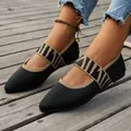 Chaussures plates en maille noire pour femmes avec bout pointu et bride élastique - 36 / Noir