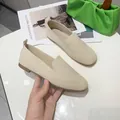 Comfortable women's beige fly-knit square toe flats with a soft sole and breathable fabric - 35 / Beige
