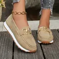 Lässige Damen-Loafer in Khaki mit Vintage-Goldschnalle und bequemer flacher weißer Sohle - 38 / Gebiss-Dekor-Stil / Khaki