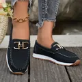 Mocassini vintage neri comodi da donna con fibbia dorata e design pratico slip-on - 38 / Stile Decorativo con Morsetto / Nero