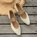 Chaussures plates élégantes en maille pour femmes avec bride à motif de damier chic - 36 / Blanc Cassé