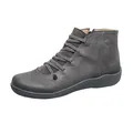 Side profile view of grey women's casual ankle boots with decorative elastic straps - 38 / Gray