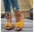 Comfortable yellow floral wedge sandals with thick platform and hollow out straps for women - Yellow