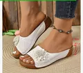 Stylish white platform wedge sandals featuring flower detail and 4.6cm heel height - White