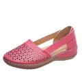 Rosa Keilsandaletten für Damen mit Laserschnitt-Muster und kontrastierenden Nähten - Fuchsia