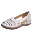 Side view detail of white women's wedge sandals with hollow laser-cut patterns - 35 / White