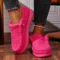 Close-up of pink plush platform loafers showing soft fleece texture and comfort - 36 / Pink