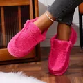 Close-up of hot pink fuzzy winter loafers with thick sole and warm fleece lining. - 36 / Pink