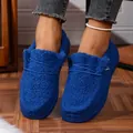 Cozy blue fuzzy winter slippers with thick sole for women, warm plush and soft texture - 36 / Blue