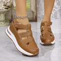 Sandales à plateforme marron ajourées et respirantes avec fermeture velcro femme - 36 / Style Bout Fermé Évidé (8958) / Marron