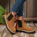 Stylish brown suede Chelsea boots with platform soles for women in autumn winter - 36 / Brown