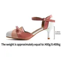 Summer fashion color-block high heel sandals with ankle strap buckle and bow detail - 38 / Light Pink