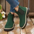 Eleganti stivaletti Chelsea verdi effetto scamosciato con suola spessa e punta tonda. - 36 / Verde Scuro