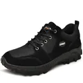 Durable black men's low-top hiking shoes with rugged non-slip rubber soles - 39 / Black