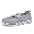 Women's grey breathable knitted slip-on walking shoes with purple accents and mesh upper - 34 / Gray