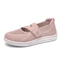 Comfortable pink women's breathable fly woven mesh walking shoe with elastic straps - 34 / Pink