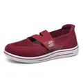 Wine red breathable hollow-out fly-woven mesh casual walking shoes for women with straps - 34 / Wine Red