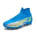 Professional blue high-top soccer shoes with fly-knit sock and durable cleats for training - Blue FG/AG Cleats
