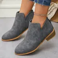 Bottines grises élégantes à bout pointu avec fermeture éclair arrière et talon épais - 36 / Gris