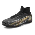 Schwarze Fußballschuhe mit hohem Schaft, goldenem Flammenmuster und Strickkragen - 35 / Schwarz Turf