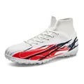Professionelle High-Top Fußballschuhe mit Socken-Design in Weiß mit rot-schwarzer Grafik - 35 / Weiß Turf