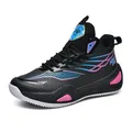 Professional breathable black mesh basketball shoes with neon pink and blue accents - 35 / Black