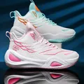 High-performance youth basketball shoes in stylish mismatched pink and turquoise mesh - Mandarin Ducks