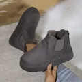 Dunkelgraue Damen-Plateau-Schneestiefel mit warmem Fleecefutter und runder Kappe - 36 / Schneestiefel (Z38) / Grau