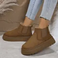 Stilvolle braune Damen Plateau-Schneestiefel mit warmem Kunstfellfutter für den Herbst und Winter. - 36 / Schneestiefel (Z38) / Camel