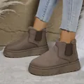 Warme mit Fleece gefütterte Damen-Plateau-Schneestiefel in Taupe mit runder Zehenpartie - 36 / Schneestiefel (Z38) / Khaki