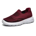 Breathable wine red fly-knit mesh slip-on walking shoes for men and women - 35 / Burgundy