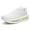 Breathable white mesh running shoes featuring vibrant green air cushion thick soles - 34 / White