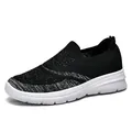 Breathable flyknit slip-on walking shoes for men and women with chunky white sole - 35 / Black