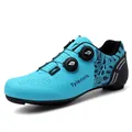 Professional cyan cycling shoes with dual rotary buckles and breathable mesh upper. - 42 / Without Lock / Sky Blue