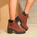 Bottines rétro marron à talons épais pour femmes avec un design à lacets classique - 35 / Bordeaux