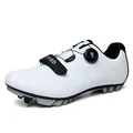 Professional white cycling shoes with rotary buckle and breathable leather upper - 39 / White (Mountain Cleat Style) (QX2001-1)